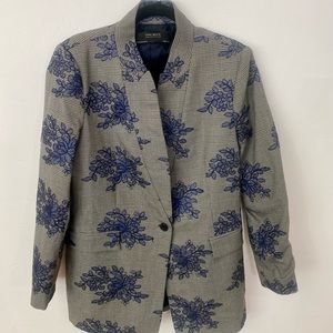Zara Jacket/Blazer Gray w/ blue flower embroidery